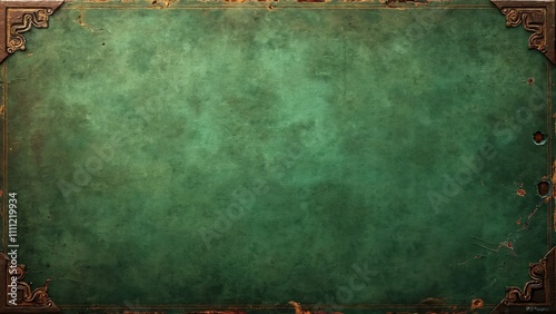 Antique Green Leather Book Cover Texture, Aged, Worn Paper Background photo