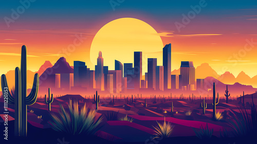 Arizona phoenix city skyline. Phoenix. Illustration