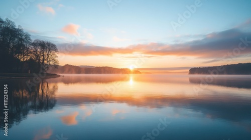 Serene Sunrise Over Lake