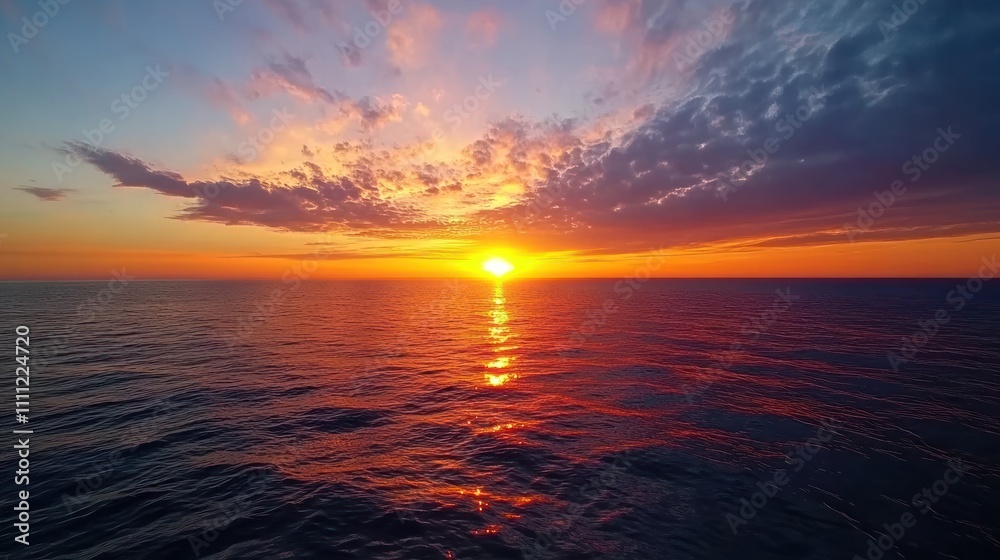 Sun Setting Over Calm Ocean Sun Setting Over Calm Ocean