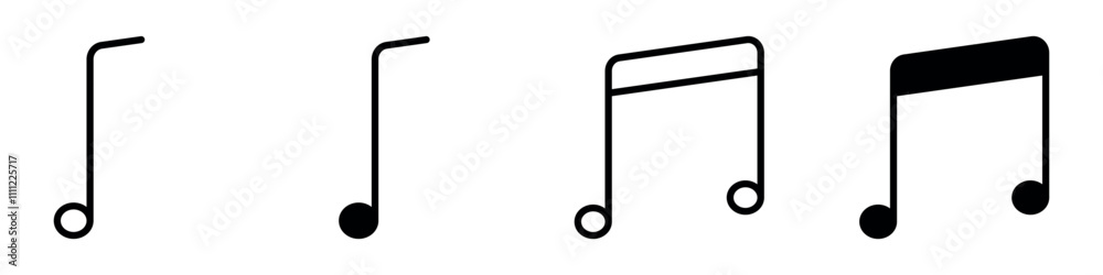 Music notes icon set, Music notes symbol, vector illustration. Represents music or musical notes. Editable stroke width. Music notes icon set, Music notes symbol, vector illustration. Represents music or musical notes. Editable stroke width.