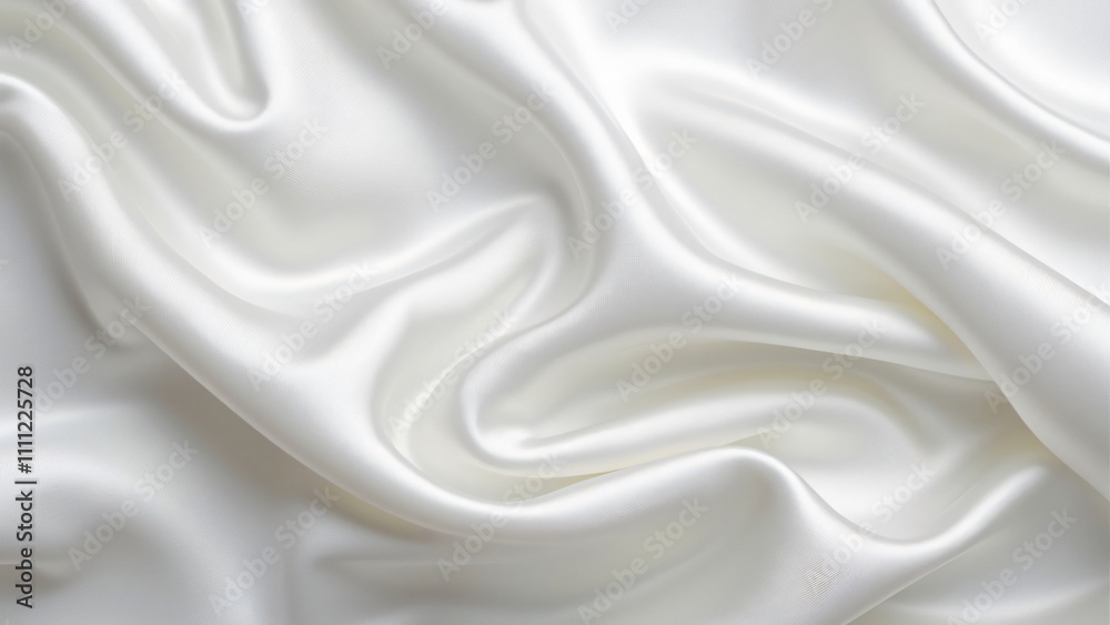 Obraz premium Luxurious White Satin Fabric Texture, Draped, Shimmering, Smooth Surface