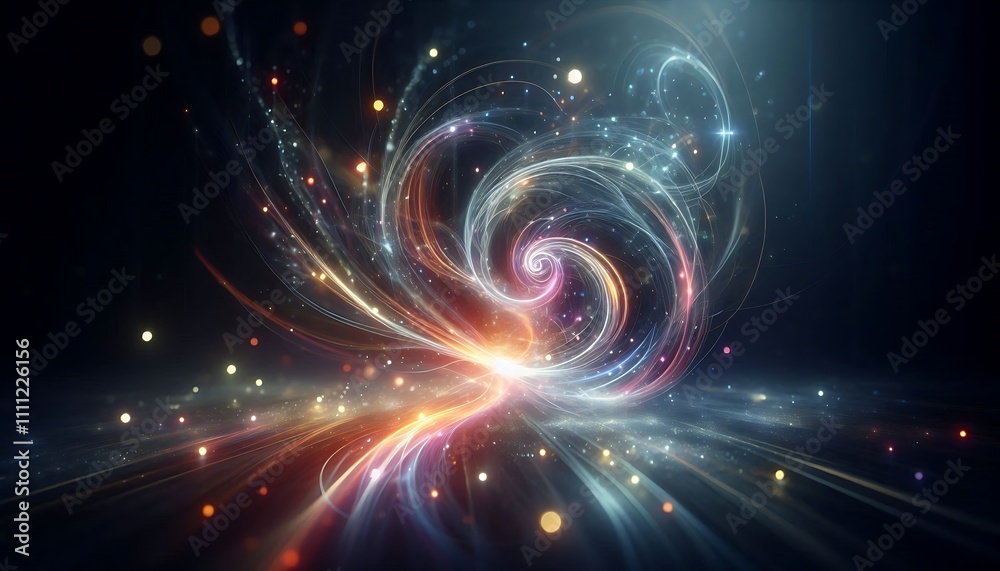 abstract glowing light trails swirling on dark background, creating sense of magic and wonder abstract glowing light trails swirling on dark background, creating sense of magic and wonder