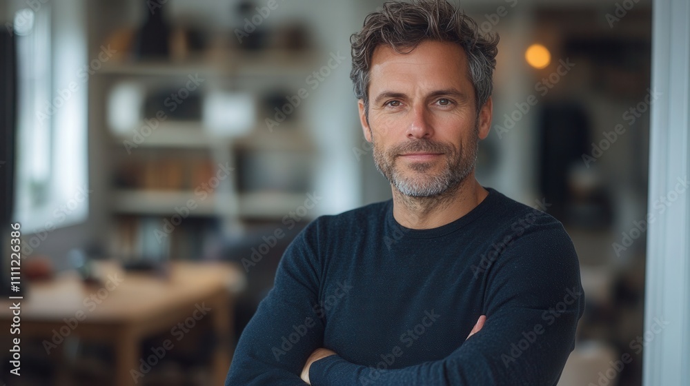 Confident man in a modern interior, close-up portrait, AI-generated, 40-45 years old Confident man in a modern interior, close-up portrait, AI-generated, 40-45 years old