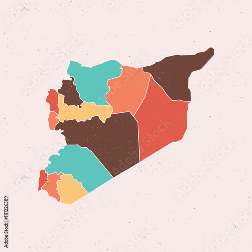 syria color vintage icon map. Vintage syria map with regions isolated on white background. Vector illustration West Asia