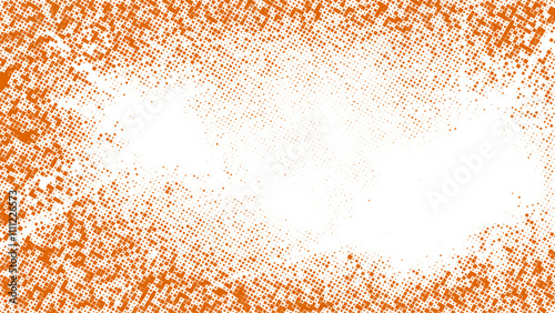 Yellow orange Grunge halftone pattern. Retro comic gradient background. Wall paint texture,  pixilated dot cartoon texture. Pop art faded gradient pattern. Vector backdrop