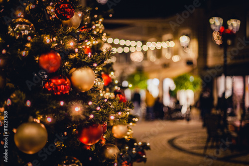 christmas tree and lights in the city