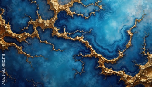 Abstract design of deep blue marble with gold veins. Luxury background with luxurious colours, patterns. Stunning visuals for home decor like wallpaper banner. Modern, elegant look. Excellent design photo