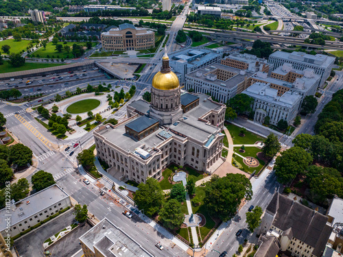 aerial drone view of Atlanta Skyline, Georgia the peach state show Dome of State Capital photo