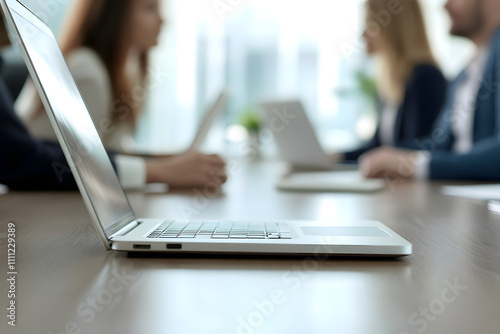 Professional Business Meeting with Laptop in Focus - Team Collaboration and Discussion
