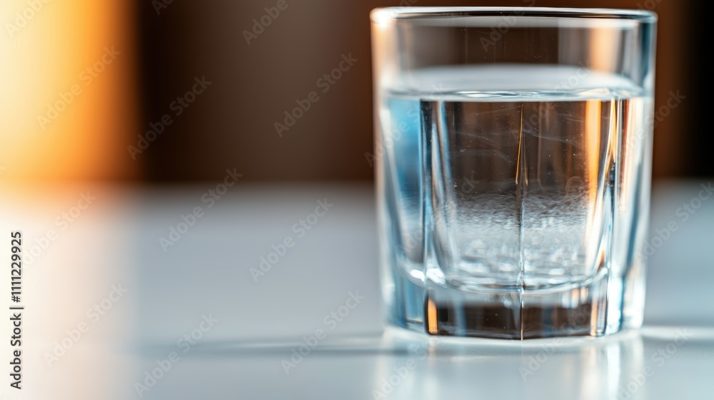 Clear Water Glass with Reflections Home Table Setting Lifestyle Warm Lighting Clear Water Glass with Reflections Home Table Setting Lifestyle Warm Lighting