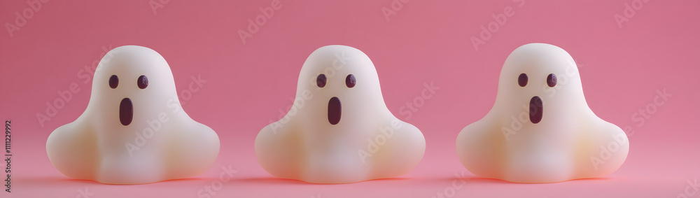 Cute Halloween Ghosts with Pink Background, Perfect for Seasonal Decoration and Festive Themes Cute Halloween Ghosts with Pink Background, Perfect for Seasonal Decoration and Festive Themes
