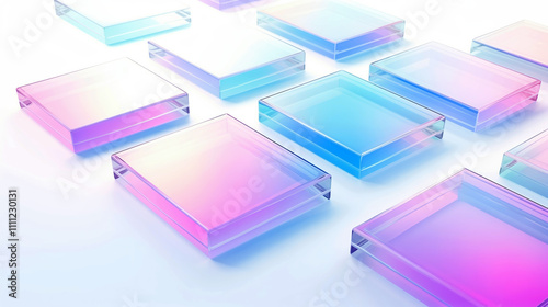 Abstract design 3D Render of Holographic Glass Squares