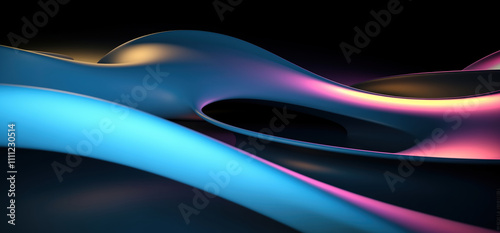 Abstract Colorful Curved Shapes with Reflections on Dark Background