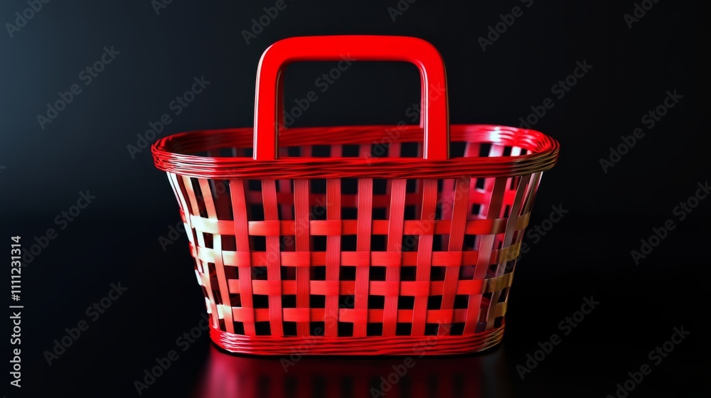 Black Friday sale, Isolated Red Shopping Basket on Black Background
