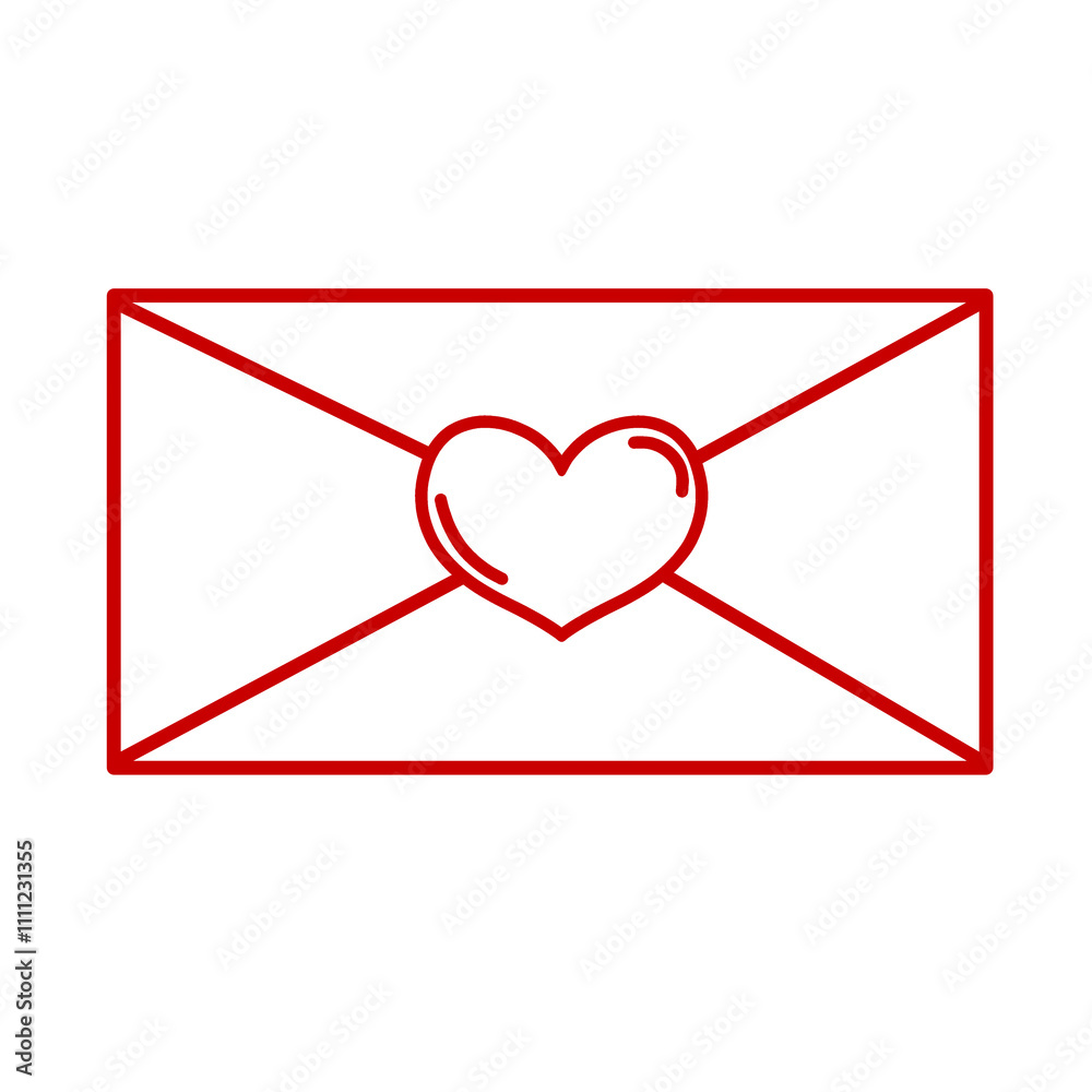 Red envelope outline with heart hand drawn raster drawing Red envelope outline with heart hand drawn raster drawing
