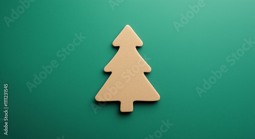 Minimalist Beige Christmas Tree Ornament on Green Background