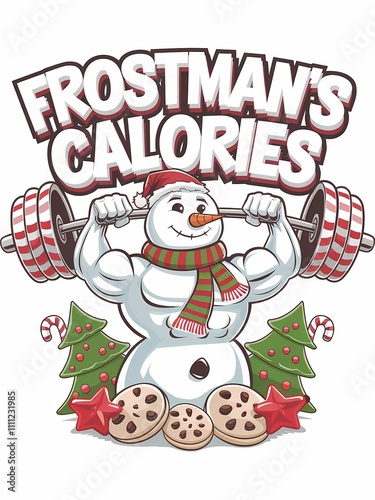 Muscular Snowman Flexing - Festive Christmas Cartoon