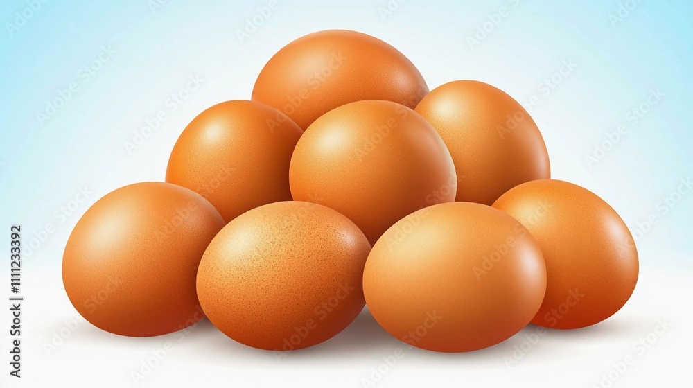 Pile of fresh brown eggs arranged neatly on a light background for culinary use Pile of fresh brown eggs arranged neatly on a light background for culinary use