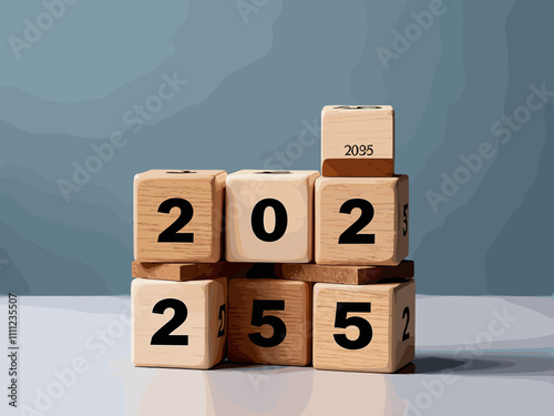 The number year 2025 wooden cubes. Financial annual plan for save money, Budget, tax, investment, financial, savings, and New Year Resolution retirement concept.