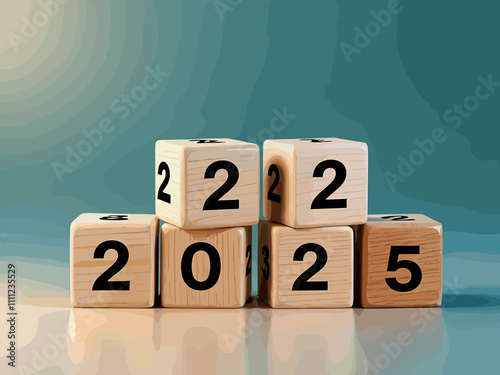 The number year 2025 wooden cubes. Financial annual plan for save money, Budget, tax, investment, financial, savings, and New Year Resolution retirement concept.