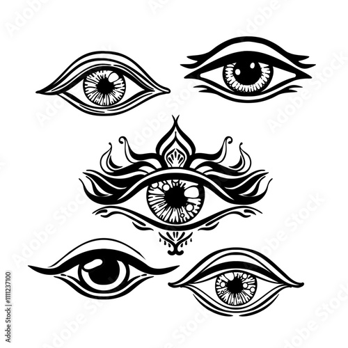 Blackwork tattoo flash. Eye of Providence. Masonic symbol. All seeing eye inside triangle pyramid. New World Order. Sacred geometry, religion, spirituality, occultism. Isolated vector illustration