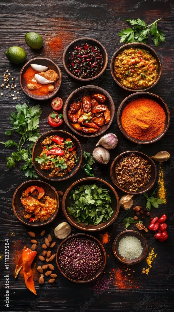 Assorted indian food on dark wooden background. indian food. Ultra realistic. Photorealistic hypermaximalist advertising photography hyper realistic fine detail Assorted indian food on dark wooden background. indian food. Ultra realistic. Photorealistic hypermaximalist advertising photography hyper realistic fine detail