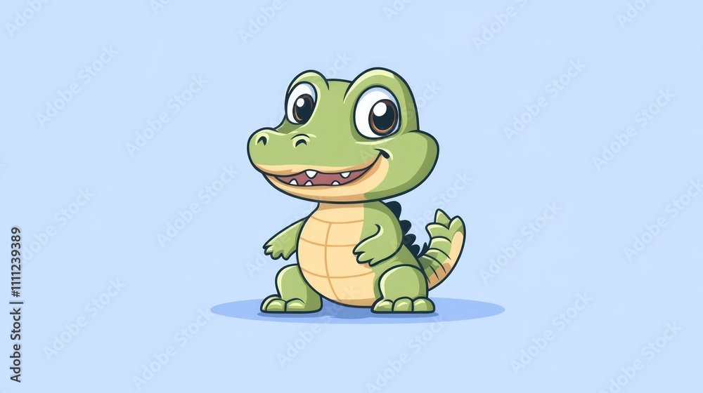 Fototapeta premium Cute cartoon baby crocodile illustration.