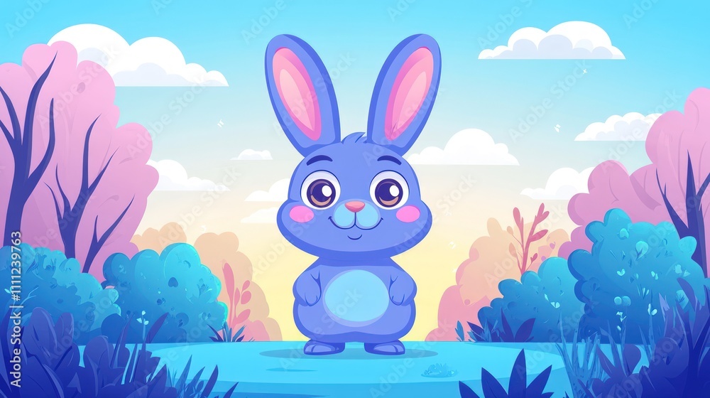 Cute blue bunny rabbit in a spring landscape. Cute blue bunny rabbit in a spring landscape.