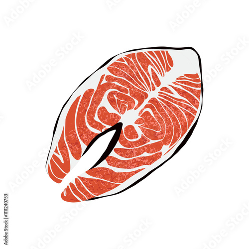 Salmon steak. Cartoon raw trout fish fillet, fresh seafood restaurant menu ingredient, flat salmon fish steak healthy meal concept. Vector isolated illustration