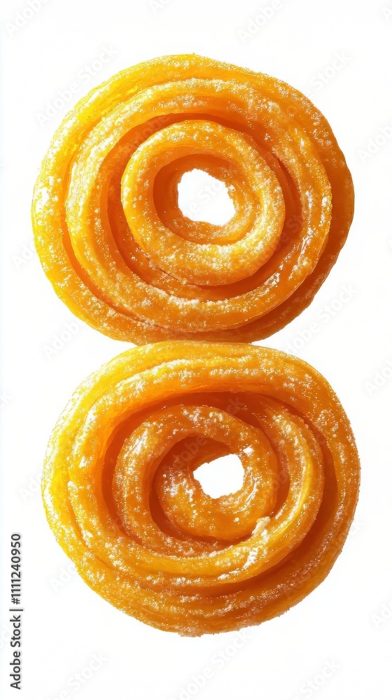 Fototapeta premium Original snack food in india. jalebi isolated on a white background. indian food. Ultra realistic. Photorealistic hypermaximalist advertising photography hyper realistic fine detail