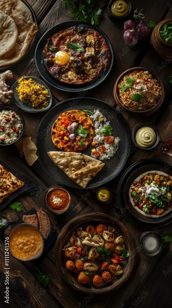 Top down of various appetising indian dishes on table. indian food. Ultra realistic. Photorealistic hypermaximalist advertising photography hyper realistic fine detail Top down of various appetising indian dishes on table. indian food. Ultra realistic. Photorealistic hypermaximalist advertising photography hyper realistic fine detail