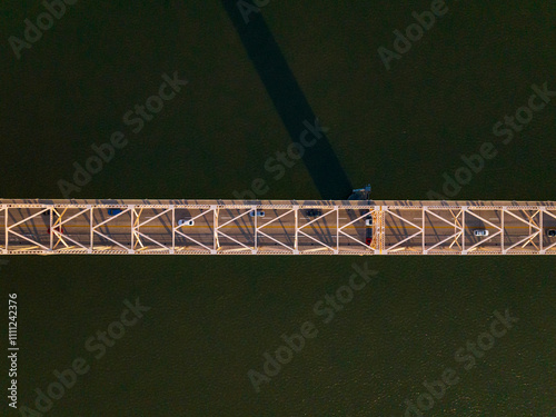 aerial view of Clark Memorial bridge crosses Ohio River to Louisville, Kentucky photo