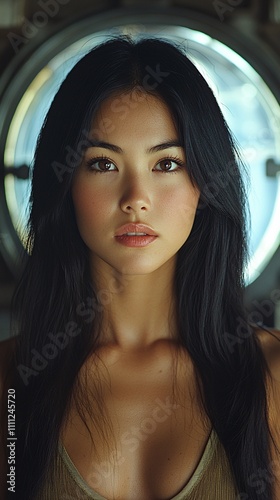 1960s asian woman, a young tanned asian woman who infiltrates a spa which is brainwashing women photo