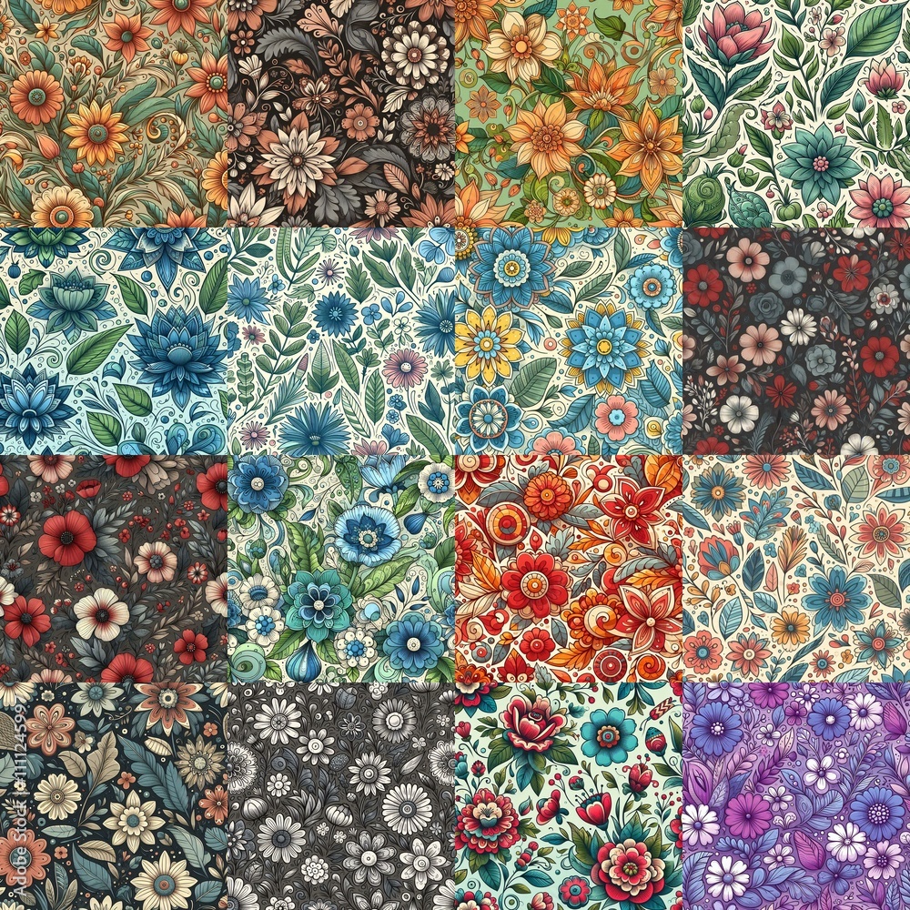 Fototapeta premium Cartoon flowers background. AI generated illustration