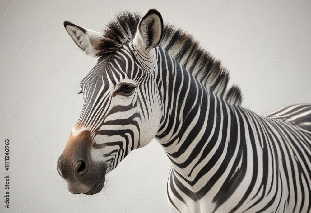 Beautiful zebra with eyes closed in tranquil pose on white background, animal, peaceful Beautiful zebra with eyes closed in tranquil pose on white background, animal, peaceful