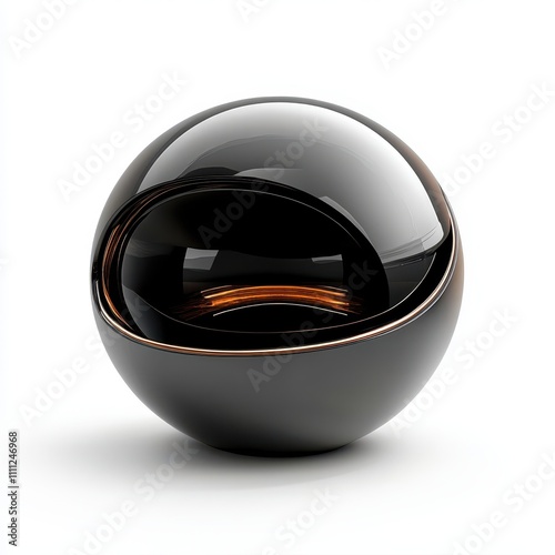 Sleek black sphere with met...