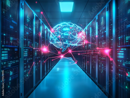Digital brain connected to data center  artificial intelligence concept