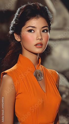 1960s asian woman, a young tanned asian woman who infiltrates a spa which is brainwashing women photo