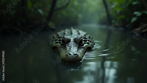 A crocodile lurking in the water, showcasing its stealth and patience as it waits for prey. photo