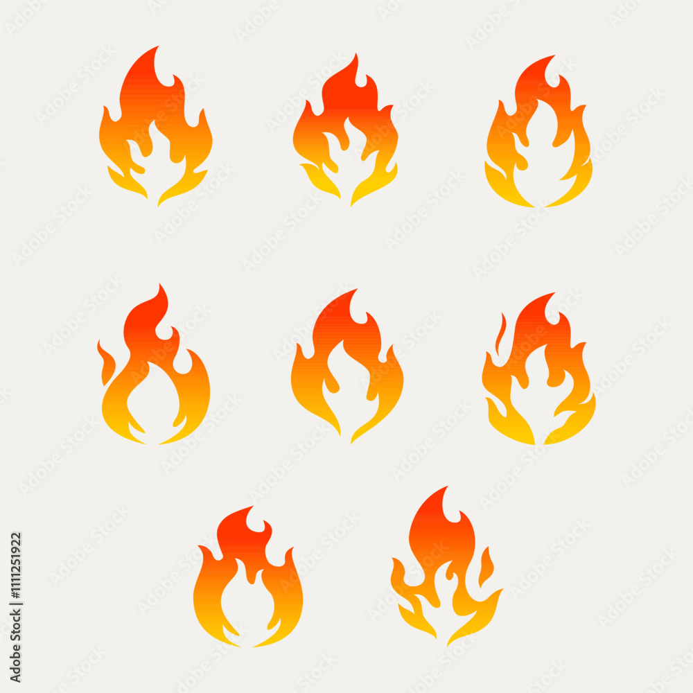 Fire flame icon set. Fire flames. Flame symbols. Fire silhouette. Set of red and orange fire flame. Collection of hot flaming element. Fire, flame. Vector illustration Fire flame icon set. Fire flames. Flame symbols. Fire silhouette. Set of red and orange fire flame. Collection of hot flaming element. Fire, flame. Vector illustration