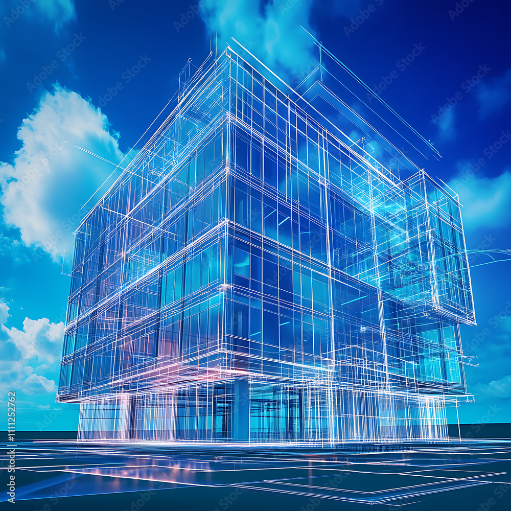 Exterior of a high-rise office building, modern architecture with an abstract background Exterior of a high-rise office building, modern architecture with an abstract background