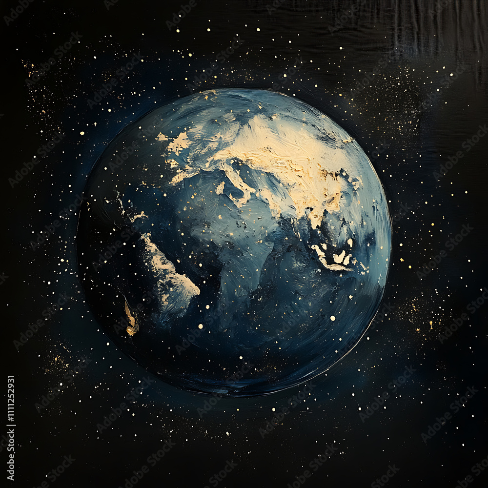 Obraz premium A globe in space with partial night lighting