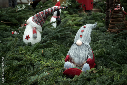 Closeup of traditional christmas gnome in the street photo