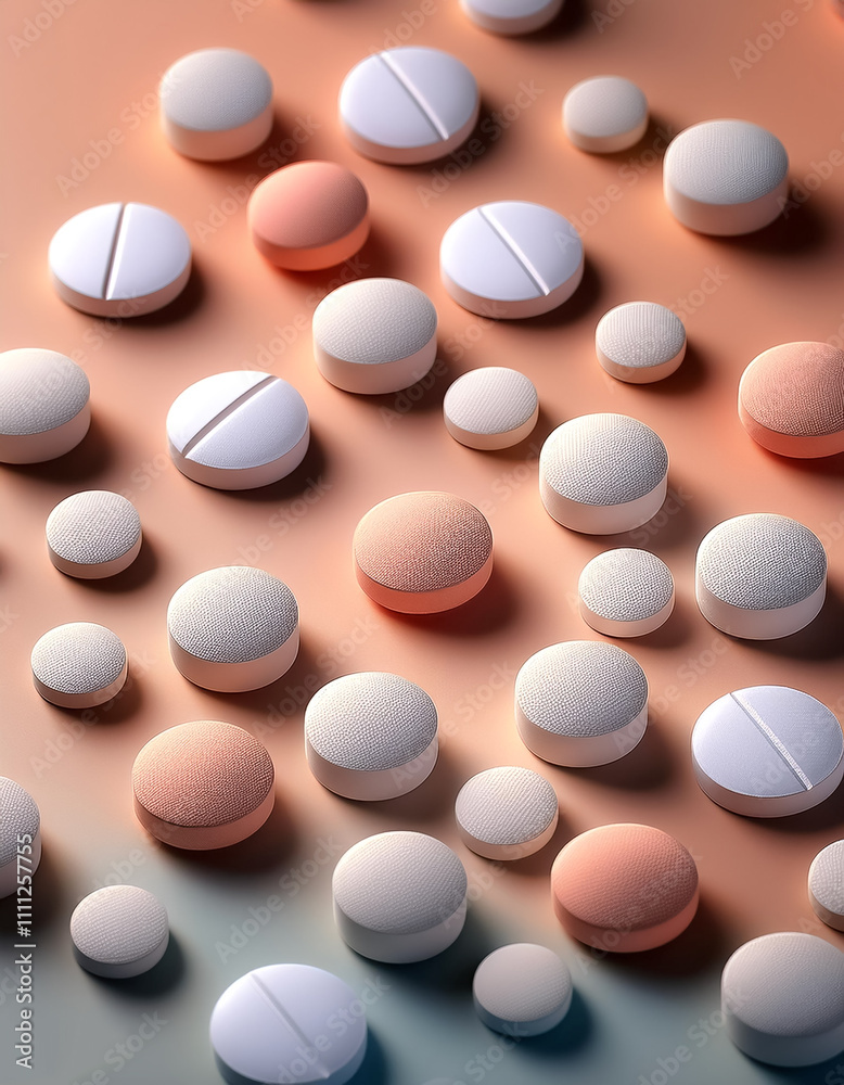 Several round tablets are neatly spread out on a flat surface. Several round tablets are neatly spread out on a flat surface.