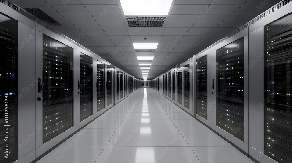Inside Large Data Center. Advanced Cloud Computing Concept. Corridor with Server Racks and Cabinets full of Hard Drives
Inside Large Data Center. Advanced Cloud Computing Concept. Corridor with Server Racks and Cabinets full of Hard Drives