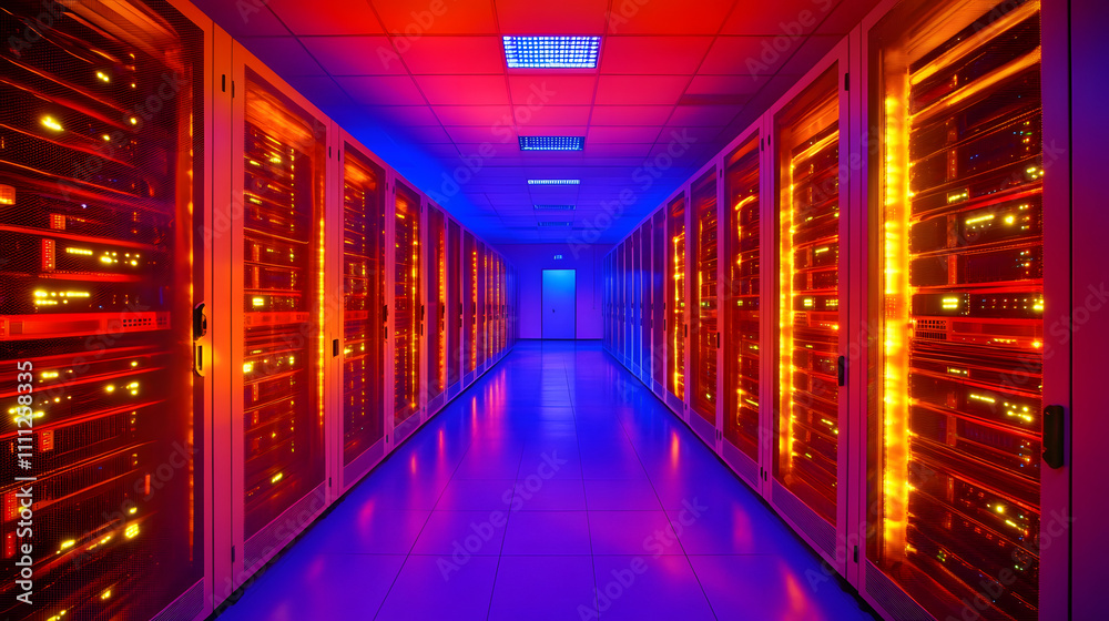 Inside Large Data Center. Advanced Cloud Computing Concept. Corridor with Server Racks and Cabinets full of Hard Drives
Inside Large Data Center. Advanced Cloud Computing Concept. Corridor with Server Racks and Cabinets full of Hard Drives