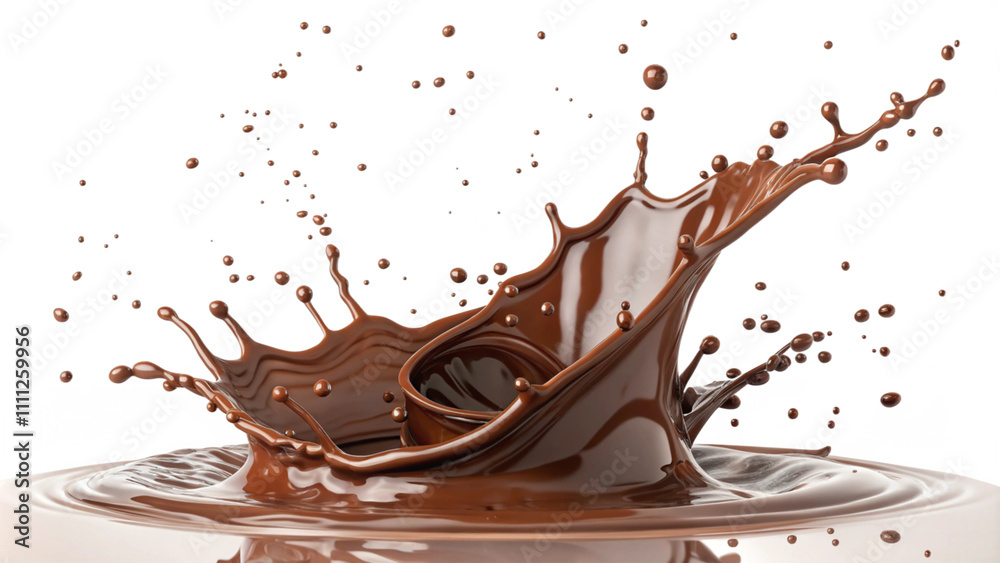 Fototapeta premium Chocolate splash isolated on white background. Abstract Chocolate Splash on White Isolated Background. Chocolate splash isolated on transparent background. Realistic.