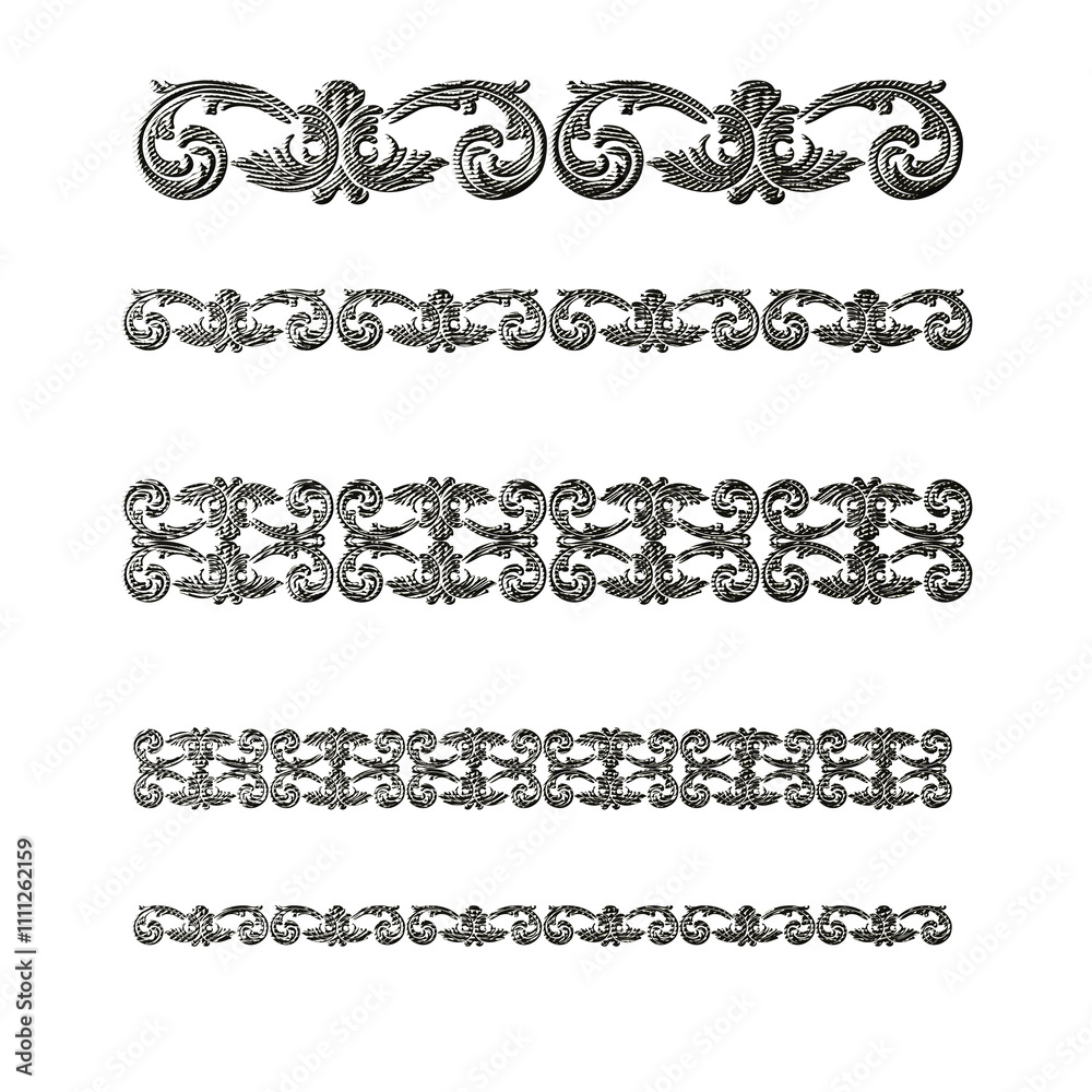 Fototapeta premium Vintage Floral Engraving – Highly Ornate Baroque Scrollwork