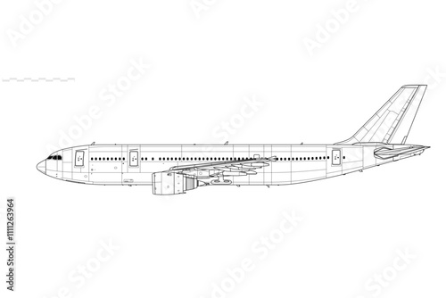 Airbus A300-600. Vector drawing of wide-body airliner. Side view. Image for illustration and infographics.